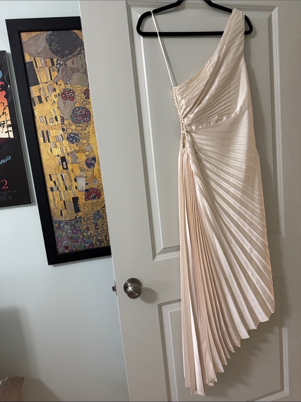 Dress Forum Asymmetrical One-Shoulder Pleated Dress in Blush Cream